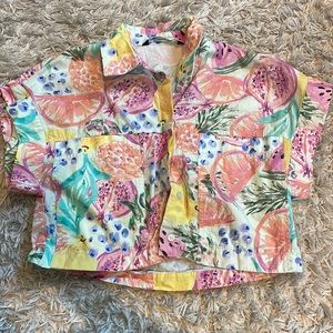 Zara tropical fruits button up blouse